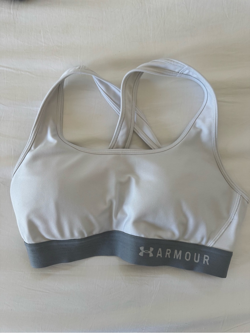Under Armour White Sports Bra with Gray Logo Band